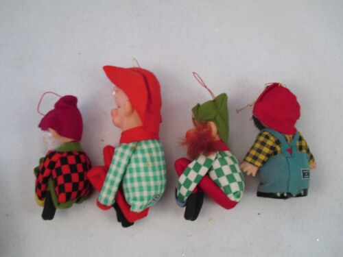 4 vintage felt knee hugger Christmas ornaments hobo hillbilly Japan - Picture 2 of 19