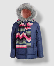 S Rothschild  Co Kid's Girl's Blue Quilted Puffer Jacket and Scarf Set Size L