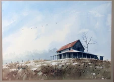 14" Painting Watercolor Jim Dodd Americana Old Country House Barn Landscape