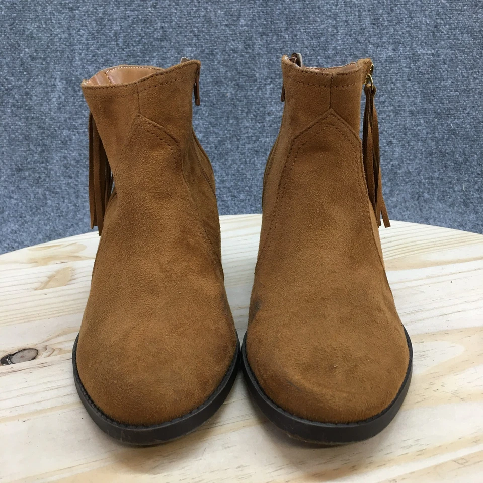 Botas Soda para mujer 9 botines al tobillo marrón imitación cuero cremallera lateral bloque tacones borla Foto 4 de 4