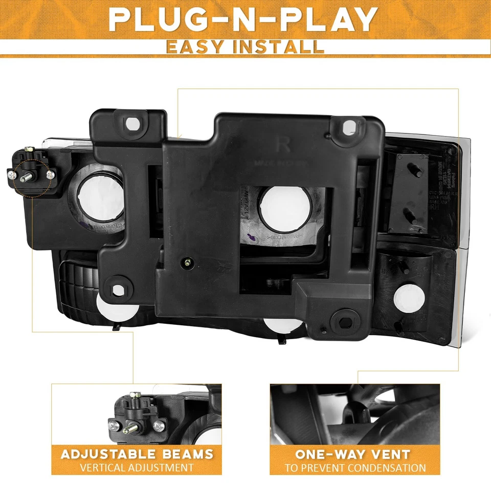 WEELMOTO For 1994-1998 Chevy C10 C/K 1500 2500 3500 Black Headlights+Bumper Lamp Foto 4 de 4