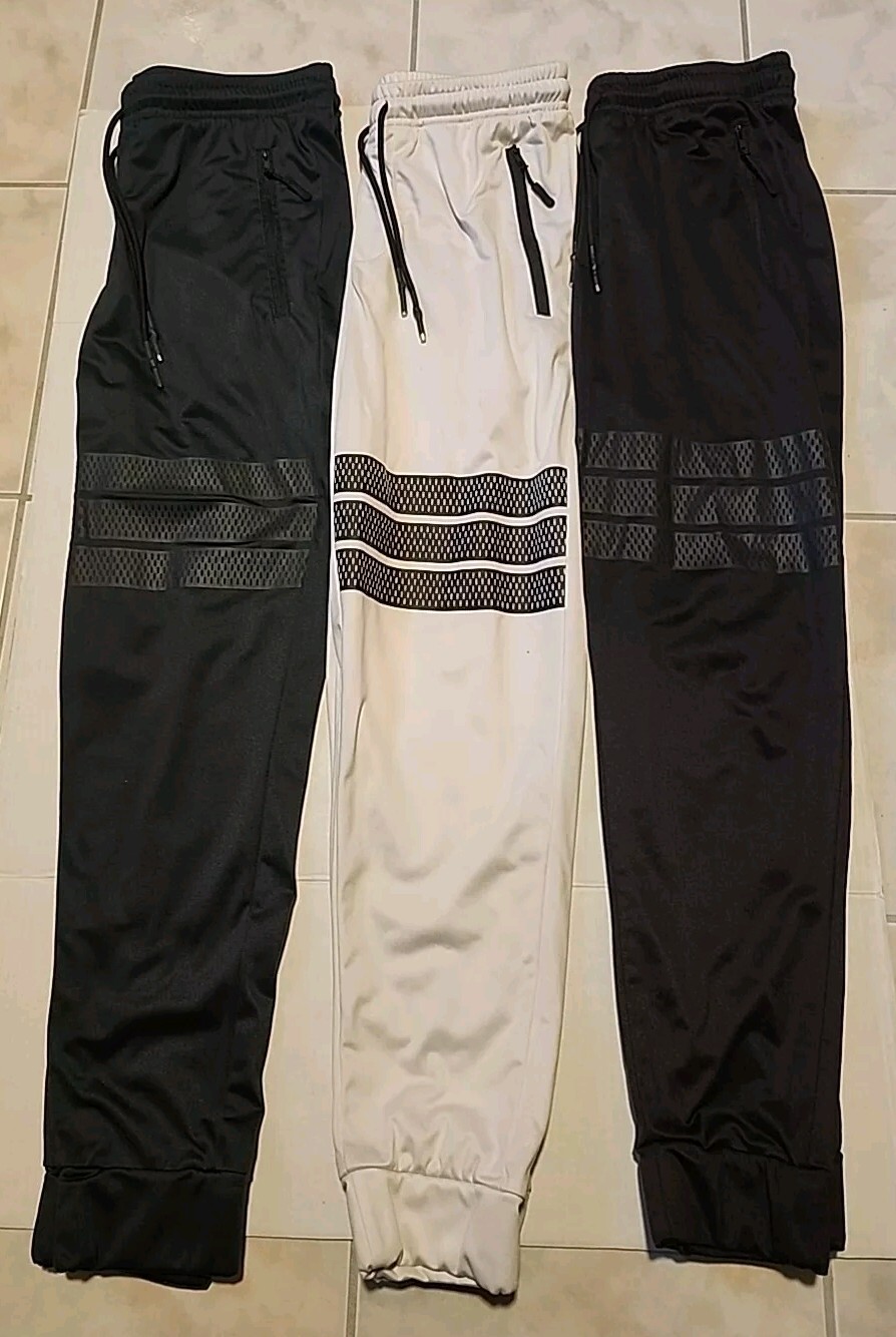 Men's Tapered Jogger Pants 3-Pack - Olive White Black Large