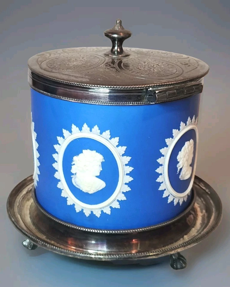 Antiguo tarro de tabaco de jaspe plateado Mappin & Webb barril de galletas  Foto 3 de 4