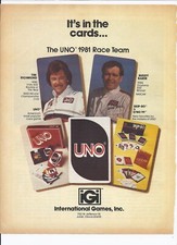 1981 UNO card Game Print Ad Indy nascar buddy...