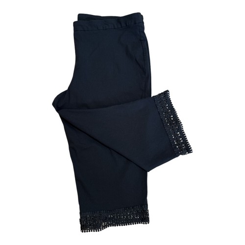ZAC & RACHEL Black Stretch Crochet/Lace Hem Crop Pants Women's Size 24W