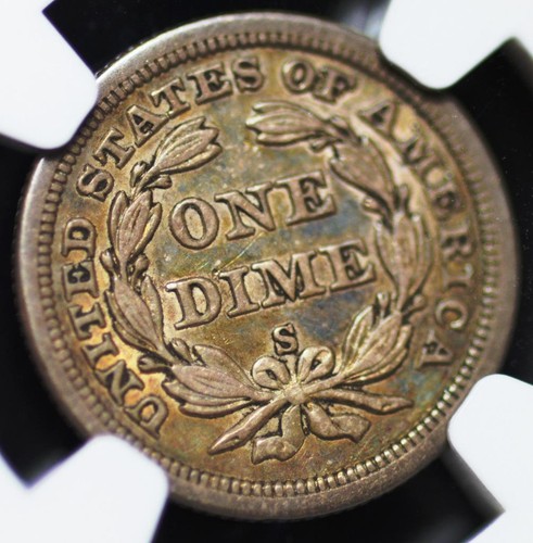 1860-S Seated Liberty Dime AU53 NGC Better Date great color - Picture 4 of 5
