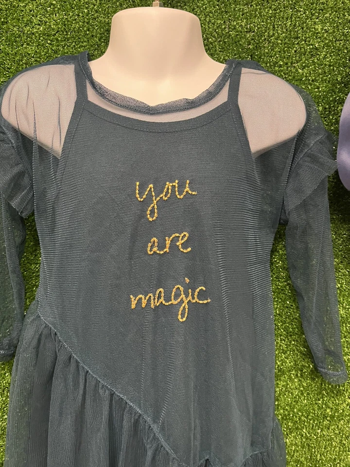 Vestido Art Class by Target azul esmeralda you are magic transparente manga larga talla 3T Foto 2 de 4