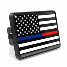 Thin Red Blue Line American Flag 2"x2" inch ABS Plastic Trailer Hitch Cover
