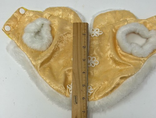 Oriental Style Dog Coat XS Yellow W/White Fur snap close - Picture 6 of 11