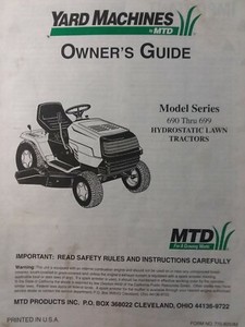 Yard Machines 690 thru 699 Hydrostatic Riding Lawn Tractor & Mower