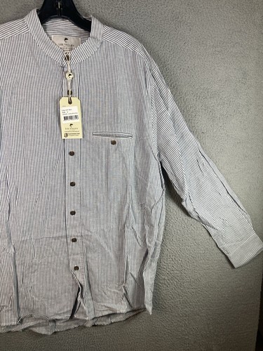 Lee Valley Ireland Shirt Mens Small Blue Linen Flannel Grandfather Striped Band - Picture 2 of 12