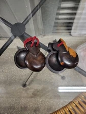 1 Pair Vintage Carved Wood Castanets Clapper Set