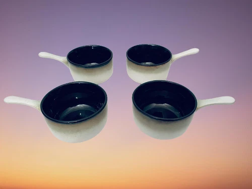 Sango 4-Lot Nova Black #4932 Handle Glazed Stoneware Soup Bowls Vintage
