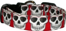 Red Line of Big Skulls Handmade Dog Collar
