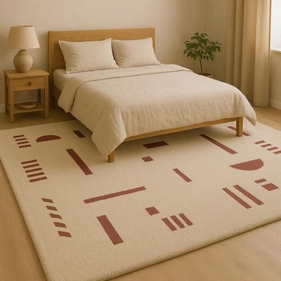 Hand-Tufted Wool Rug   Modern Geometric Carpet in Beige and Burgundy Rug