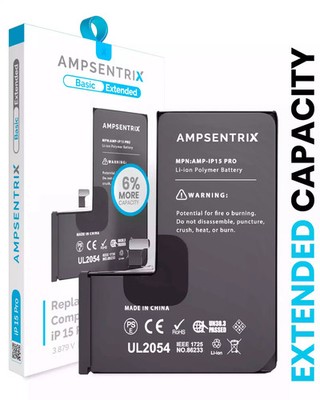 Original AmpSentrix  Extended Battery For i phone 15 Pro Replacement 3480mAh