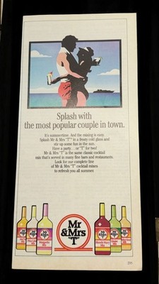 Mr & Mrs T Cocktail Mix Vintage Print Ad 1980s Summer Beach Scene Silhouette