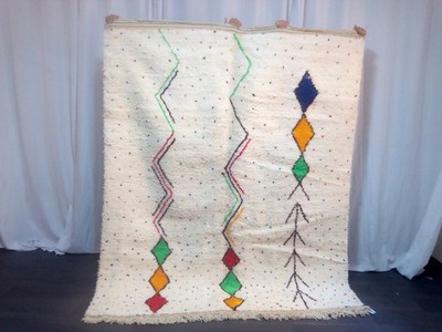 New Handmade Color Multicolor Moroccan Berber Beni Ourain Wool Rug Carpet Rug