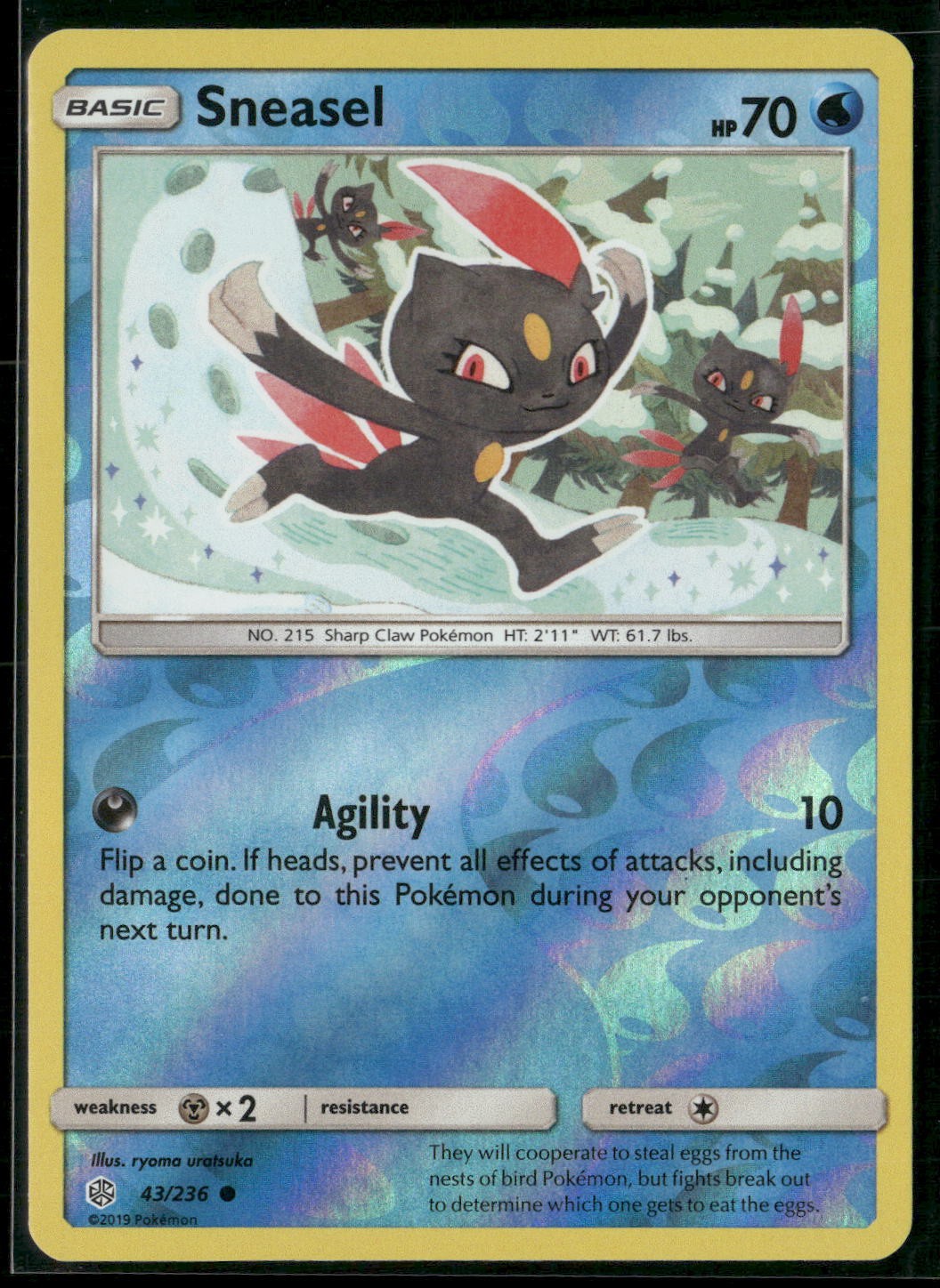 Sneasel 43/236 Common Cosmic Eclipse Pokemon Reverse Holo Near Mint