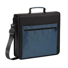3" Zipper Binder with Pockets, Handle, Strap, 5-Tab File, Black/Navy