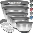Stainless Steel Mixing Bowls with Lids Set, 3 Grater Attachments, Airtight Li...
