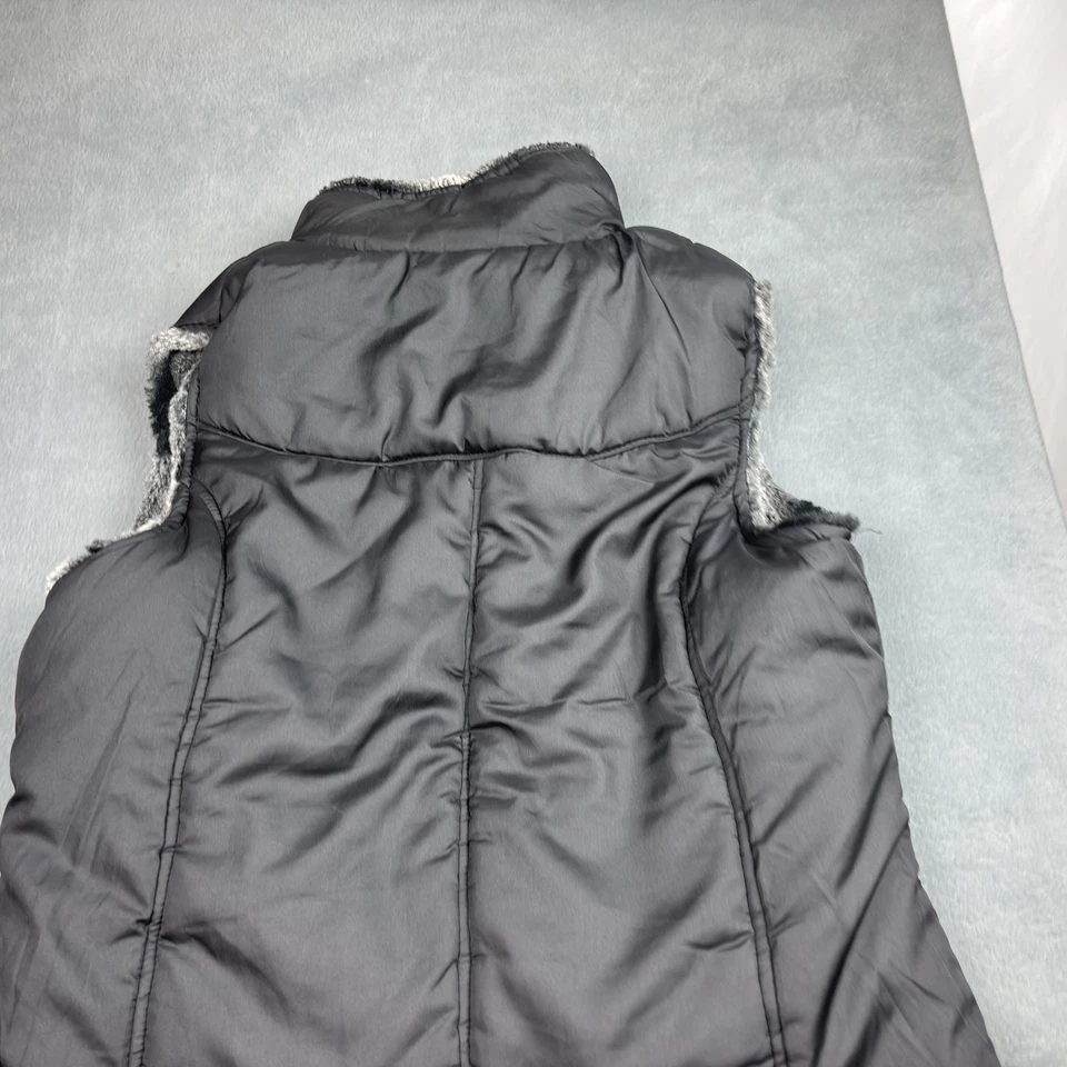 C Collections Faux Fur Vest Womens Large Black Gray Reversible Zip Winter Warm - Image 4 of 4