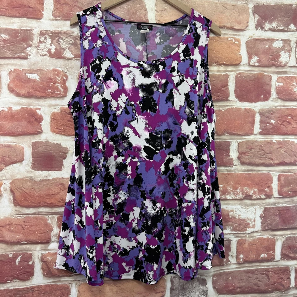 Camisa Cocomo Mujer Mujer 2X Púrpura Negra Estampado Abstracto Sin Mangas Camiseta sin Mangas Foto 2 de 4