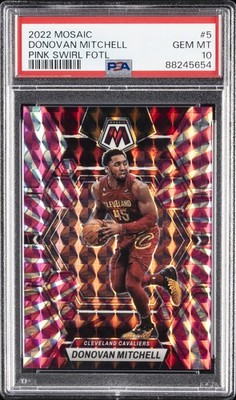 2022 PANINI MOSAIC PINK SWIRL FOTL #5 DONOVAN MITCHELL 11/20 PSA 10