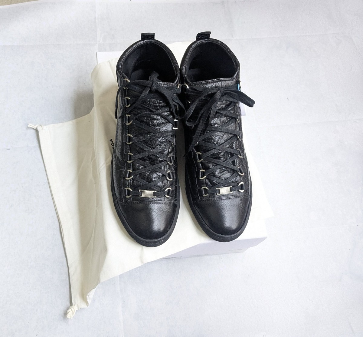 Balenciaga Arena Black Men 10 43 Leather High Top Sneakers Shoes