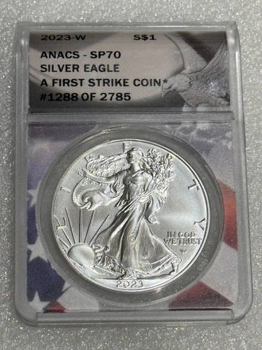 2023 W Burnished Silver Eagle ANACS SP70 ~ Rare Flag Core ~  No Spots (X)