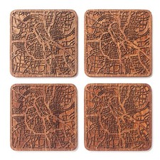 Nashville, TN Map Coaster by , Set of 4, Sapele Wooden Coaster with city map,...