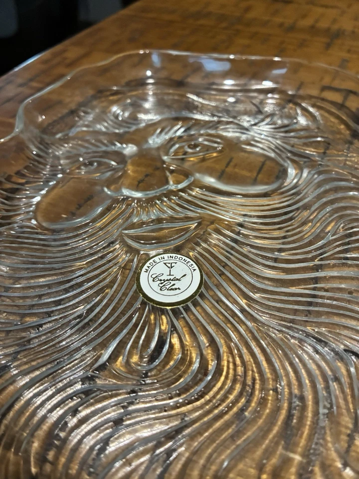 Set Of (2) Crystal Clear Glass Santa Claus Face Dish 8” Holiday Serving Plate - Изображение 3 из 4