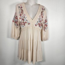 Audrey Parks Francesca's Embroidered Tiered Mini Dress Small Western Boho Floral
