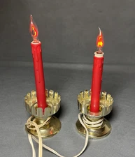 Lot of 2 Vintage Beacon Christmas Flickering Flame Hurricane Lamps-WORKS