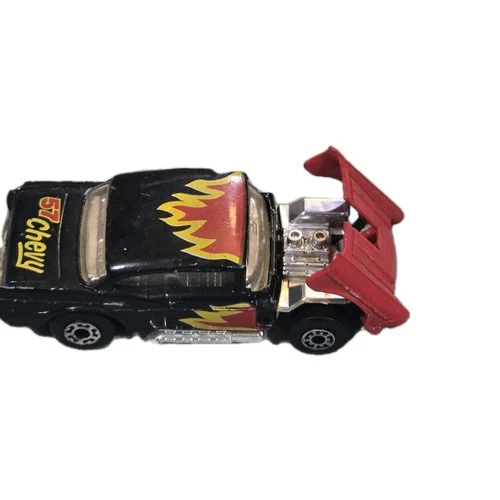 Vintage Matchbox Superfast 57 Chevy Diecast Car Black Red Flames 1:64