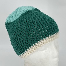 Cottage Core Mint Green Knit Beanie Hat - Handmade Crochet Winter Womens Cap EUC