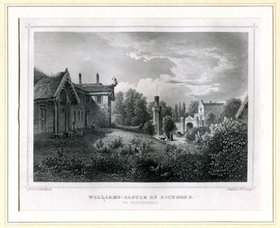 Williams-Castle zu Richmond bei Braunschweig - Stahlstich mit Passepartout