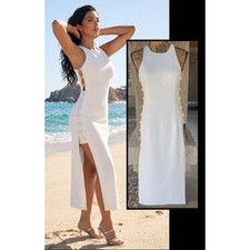 Lulus Masterfully Mod White Side-Button Midi Dress Size M