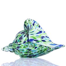 Hand-Blown Glass Conch Sculpture, Green sea Glass Art Shell Statue, Coastal-T...