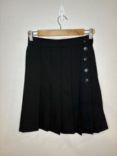VTG Mondi Black Pleated Midi Skirt Side Button Knee Length US 4 26" Waist