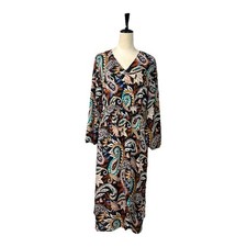 Belle By Kim Gravel Midi Dress V-neck Black Multi Paisley Women’s Size Large