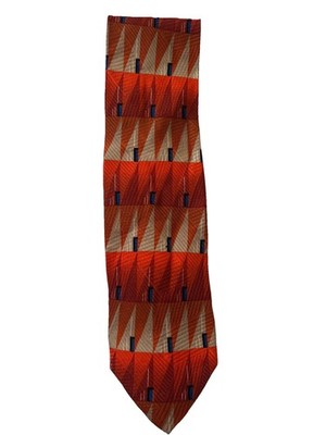 Vintage Robert Talbott Orange & Beige Geometric Sailboat Necktie 