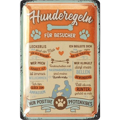LANOLU Blechschild Hunde Regeln Hund Retro Vintage Deko - 20x30cm