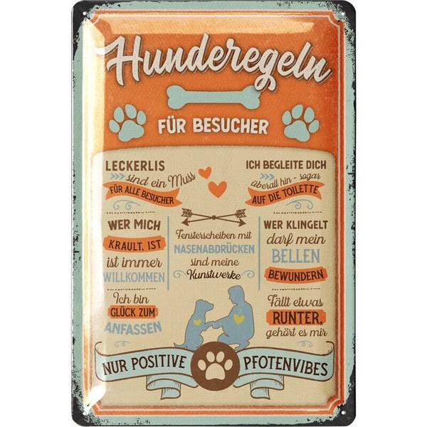 Lanolu Blechschild Hunde Regeln Hund Retro Vintage Deko - 20X30Cm-image