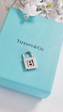 Tiffany & Co. 925 Silver Initial Alphabet Letter ' B ' Padlock Pendant & Pouch