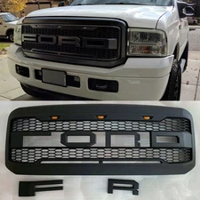 Grille For 2005-2007 Ford F250 F350 Super Duty Raptor Style Matte Black W/Letter