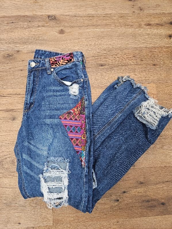 Almost Famous Distressed Patchwork Flare Jeans Si… - image 2