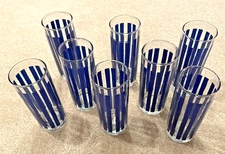 8 Pier 1/Pier One Blue Stripe Glasses tumblers 16 oz. ice tea glasses 6.5 tall