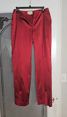 Cache Red Satin Pants Size 10 Zip Fly Slits On The Back of Hem Y2K Zipper 