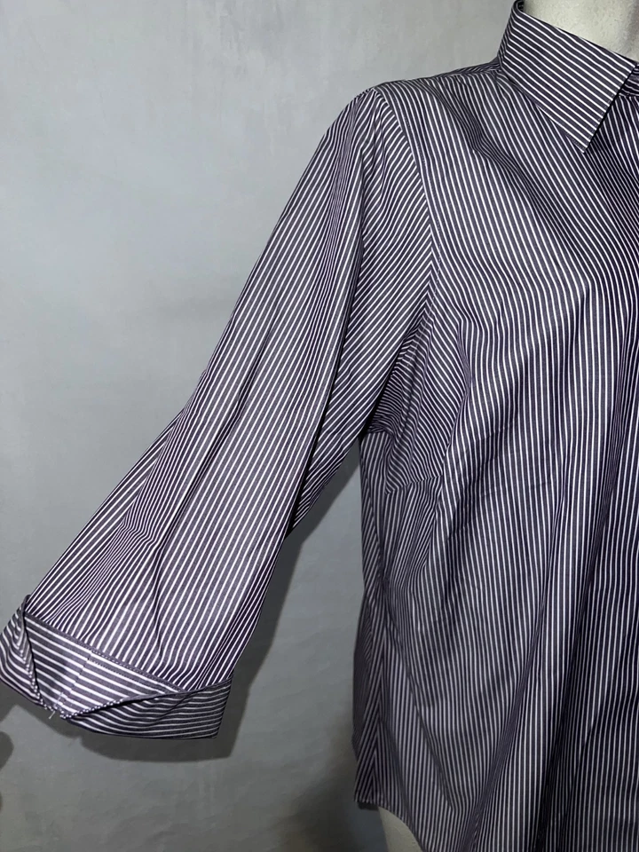Lands’ End Top Women's Size 18W Purple Stripe Striped Button Up 3/4 Sleeve Shirt - Image 3 of 4